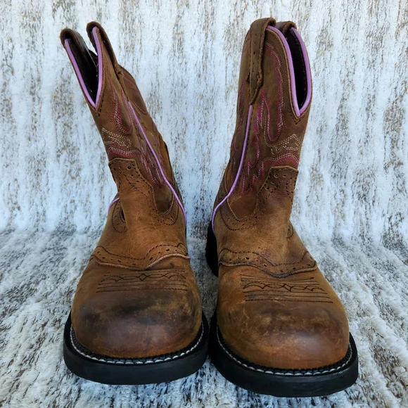 Justin "Wanette" Steel Toe Brown Leather Cowboy Western Boot | Women's Size 9.5B - Picture 4 of 13
